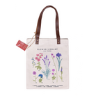 Tote bag with flowers. Flower Library Tote Bag. Leather strap tote bag.
