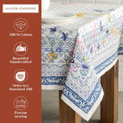 Blue and floral tablecloth. 100% cotton. 54" by 54".