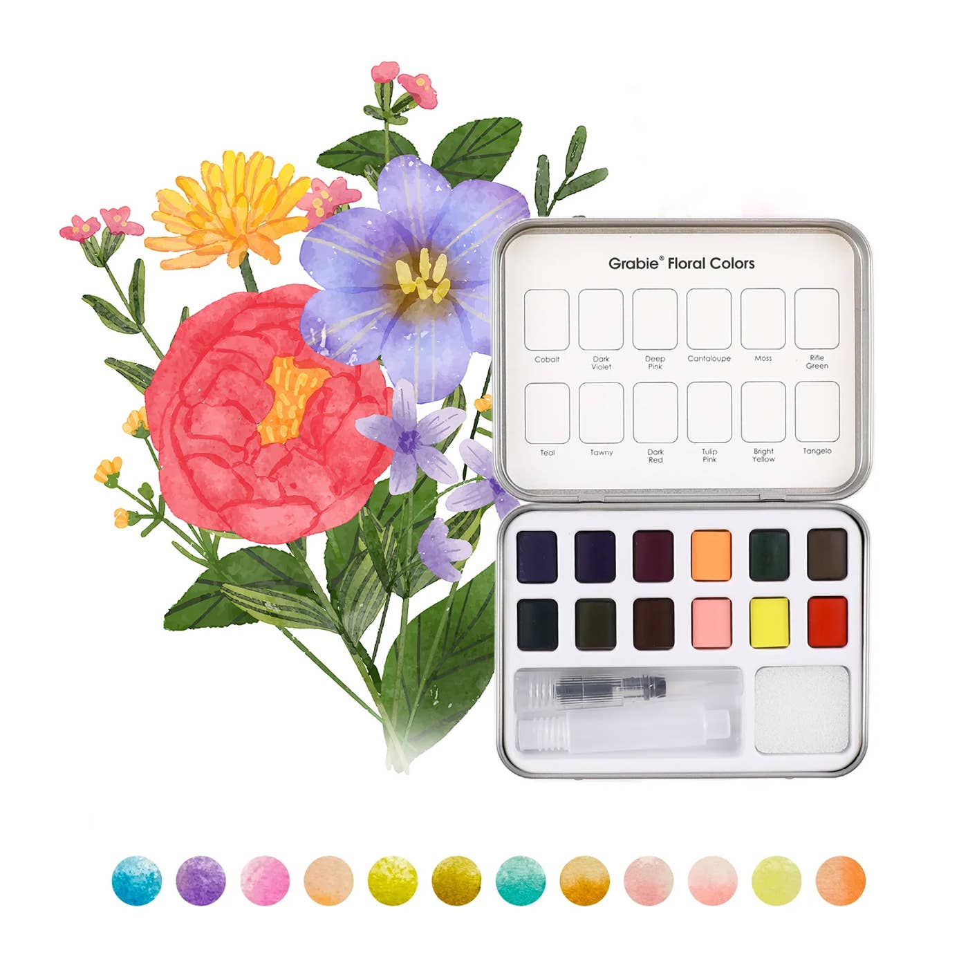 Grabie florals watercolor set. Portable. Pigmented watercolor.