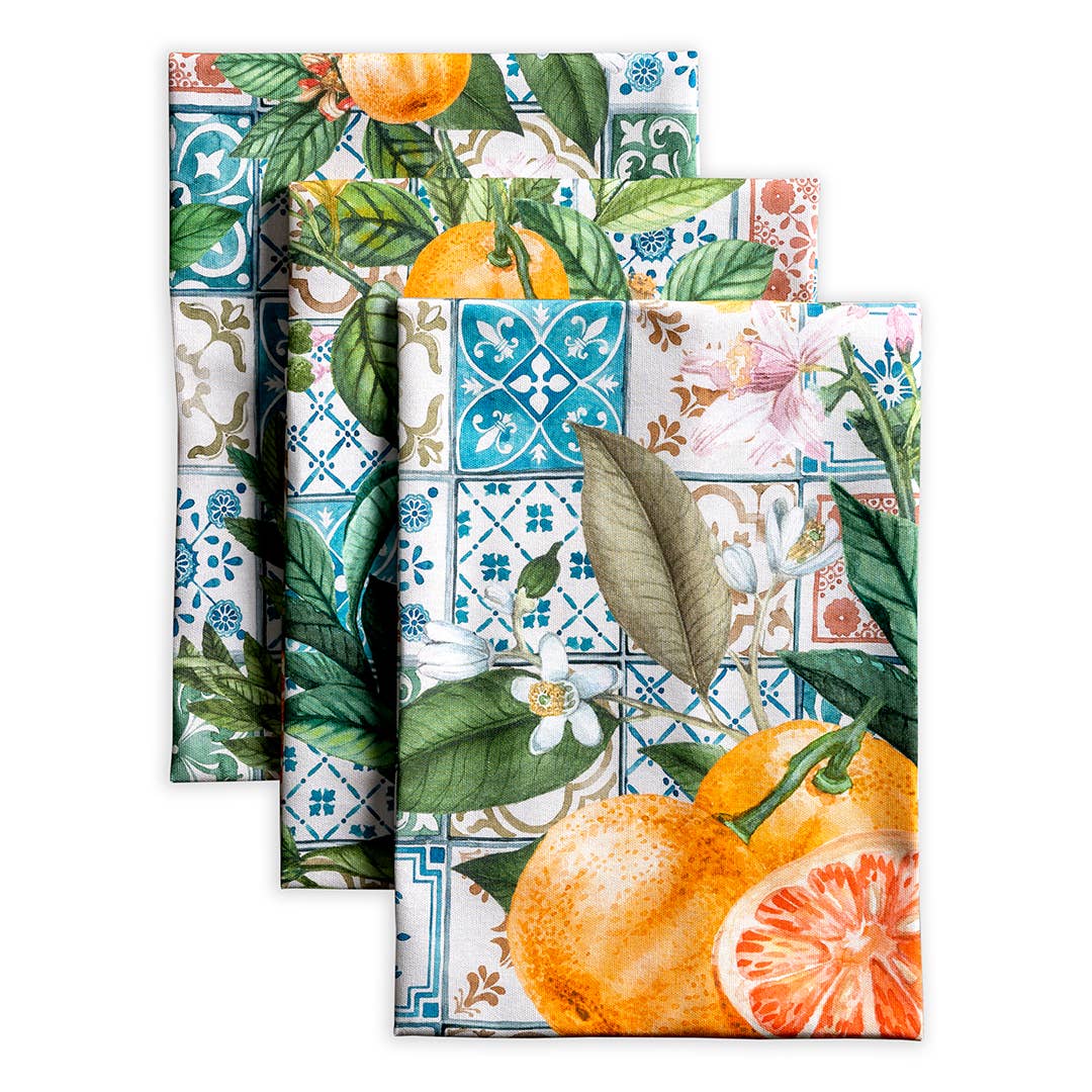 20' by 27.50 Kitchen towels with fruit and floral design.