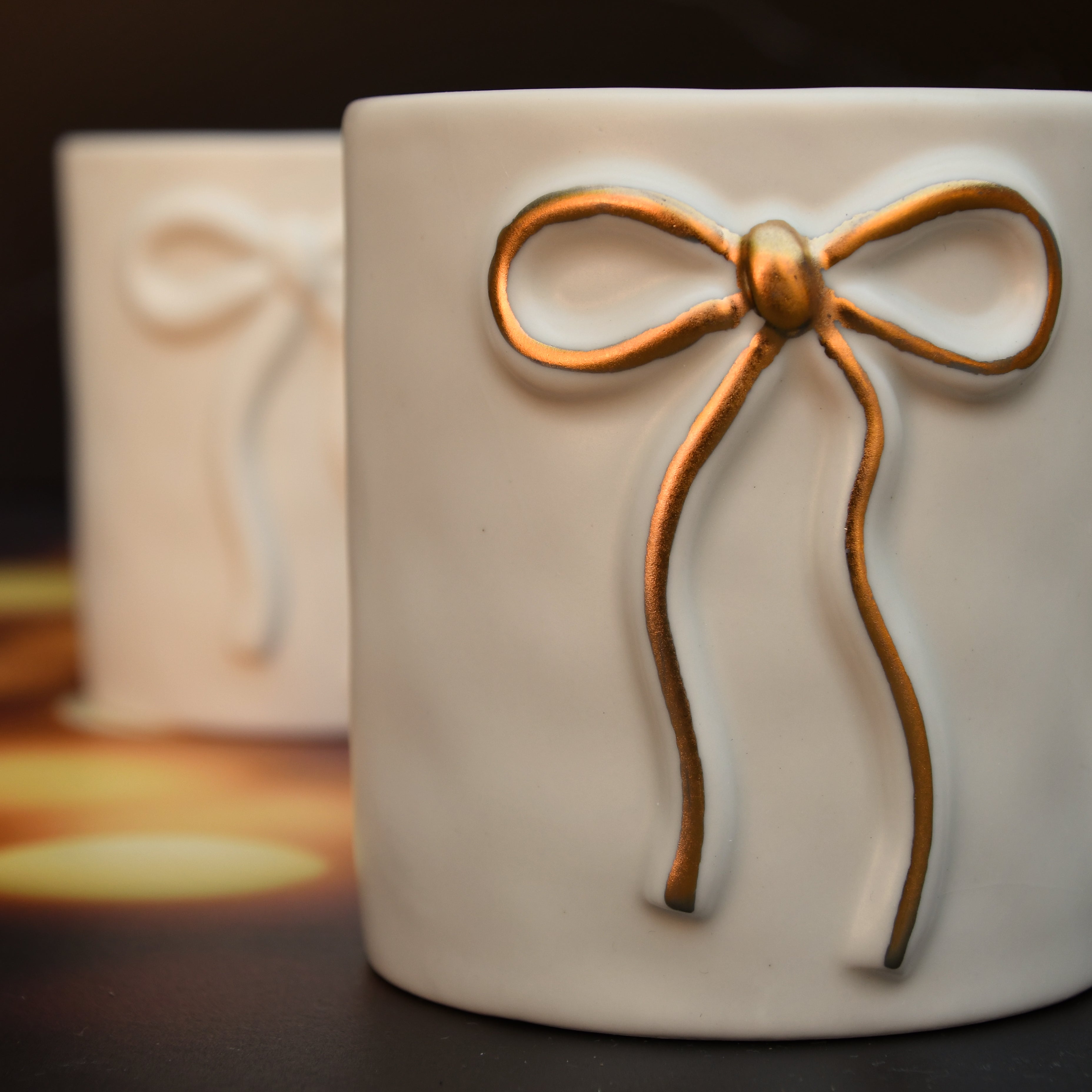 Ceramic Mug with raised Gold Bow