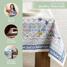 Blue and floral tablecloth. 100% cotton. 54" by 54".