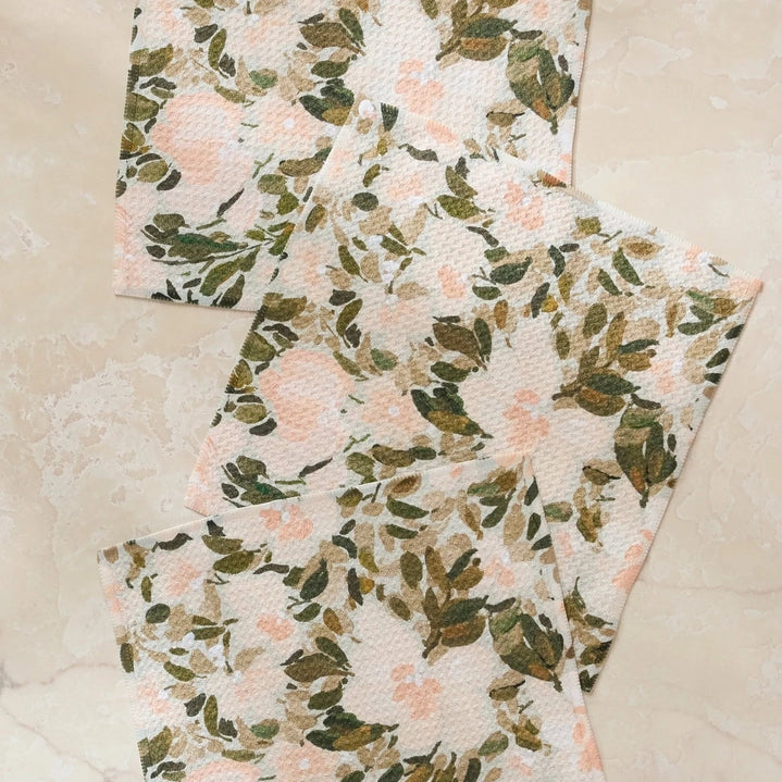 Floral-patterned fabric on a textured surface