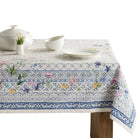 Blue and floral tablecloth. 100% cotton. 54" by 54".