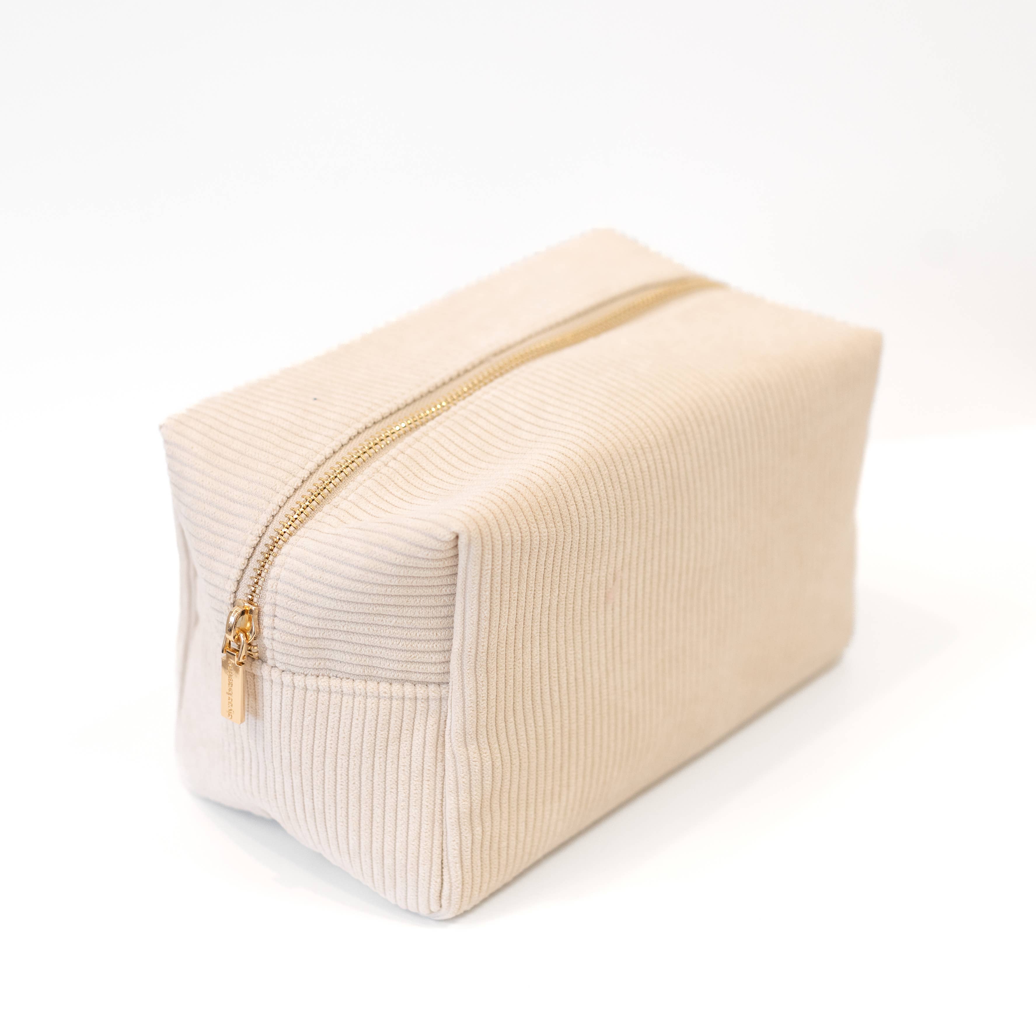 Elyse Breanne Corduroy Make Up Bag. Creme Corduroy Cosmetic Bag 
