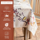 100% cotton bird and branch design tablecloth.