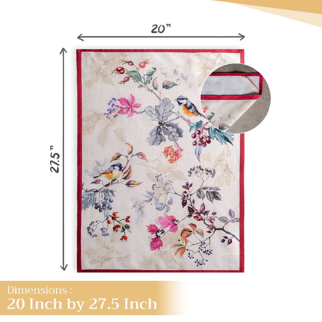 Flower and Bird design set of 3 hand towels. Dishtowels. 