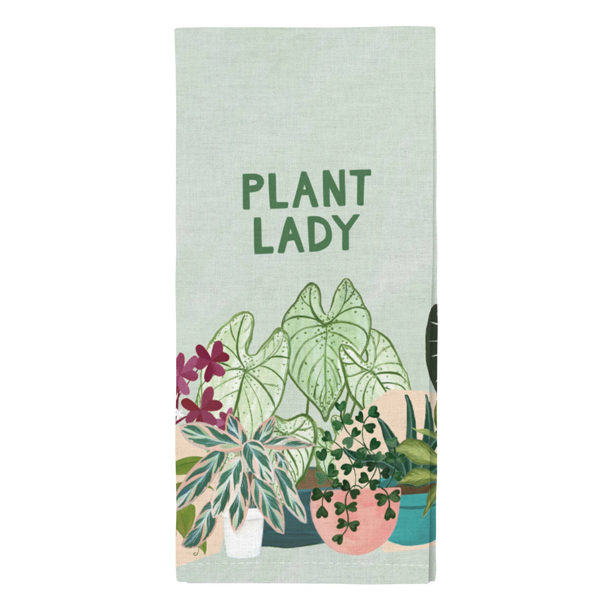 Kitchen towel. Green plants. Plant Lady