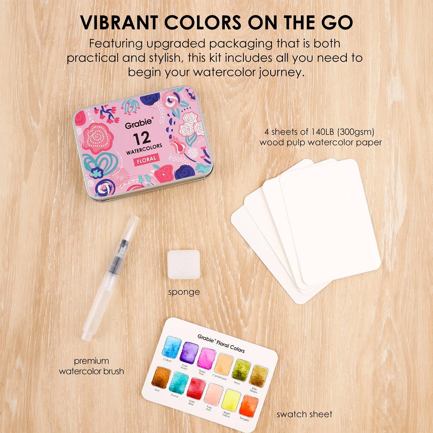 Grabie florals watercolor set. Portable. Pigmented watercolor.