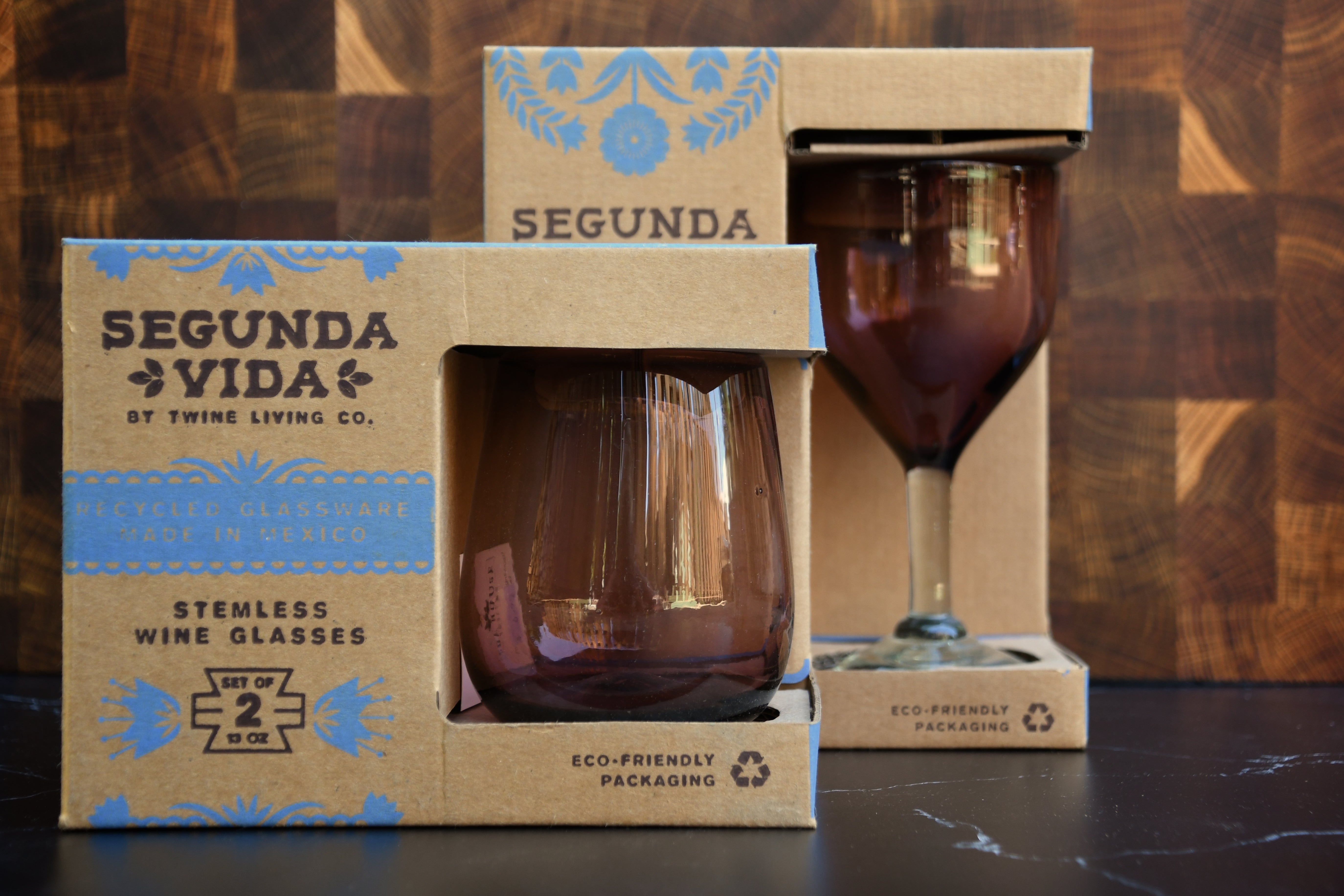  Purple stemmed wine glass. Made with recycled glass