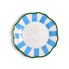 Decorative plate with blue and green design on a white background
