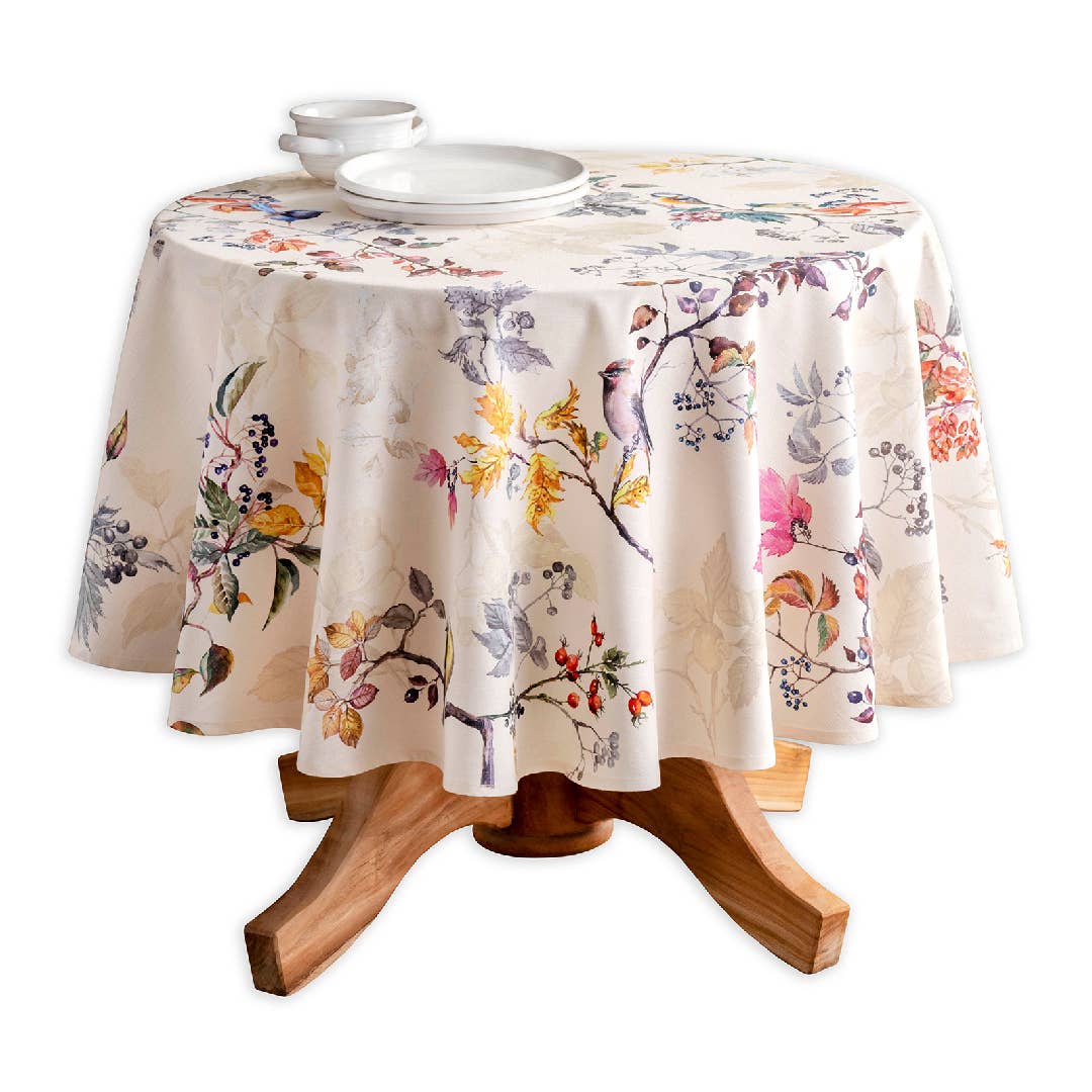 100% cotton bird and branch design tablecloth.