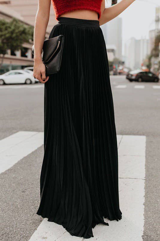 Black pleated maxi skirt