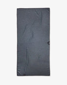 Gray cooling towel with a brand logo on a white background