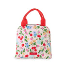 lunch tote with flowers and cherries print. 