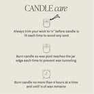 Candle care instructions with illustrations on a beige background