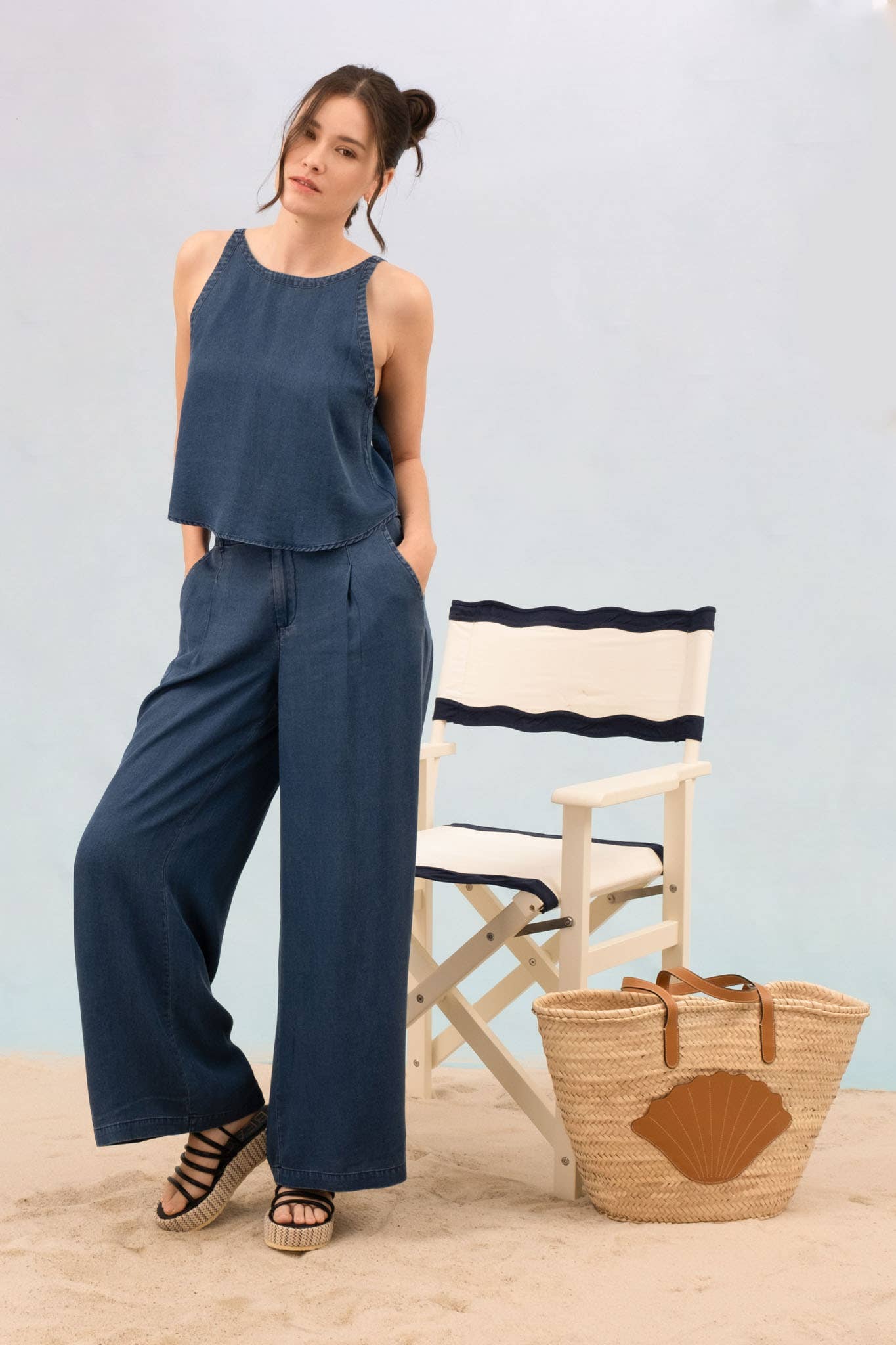 Dark Chambray tank top with tie in back straps