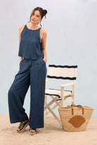 Dark Chambray tank top with tie in back straps