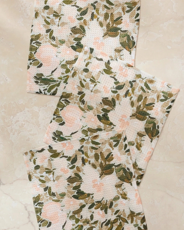 Floral-patterned fabric on a textured surface