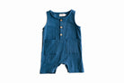 Toddler baby romber in navy blue with front pockets and buttons